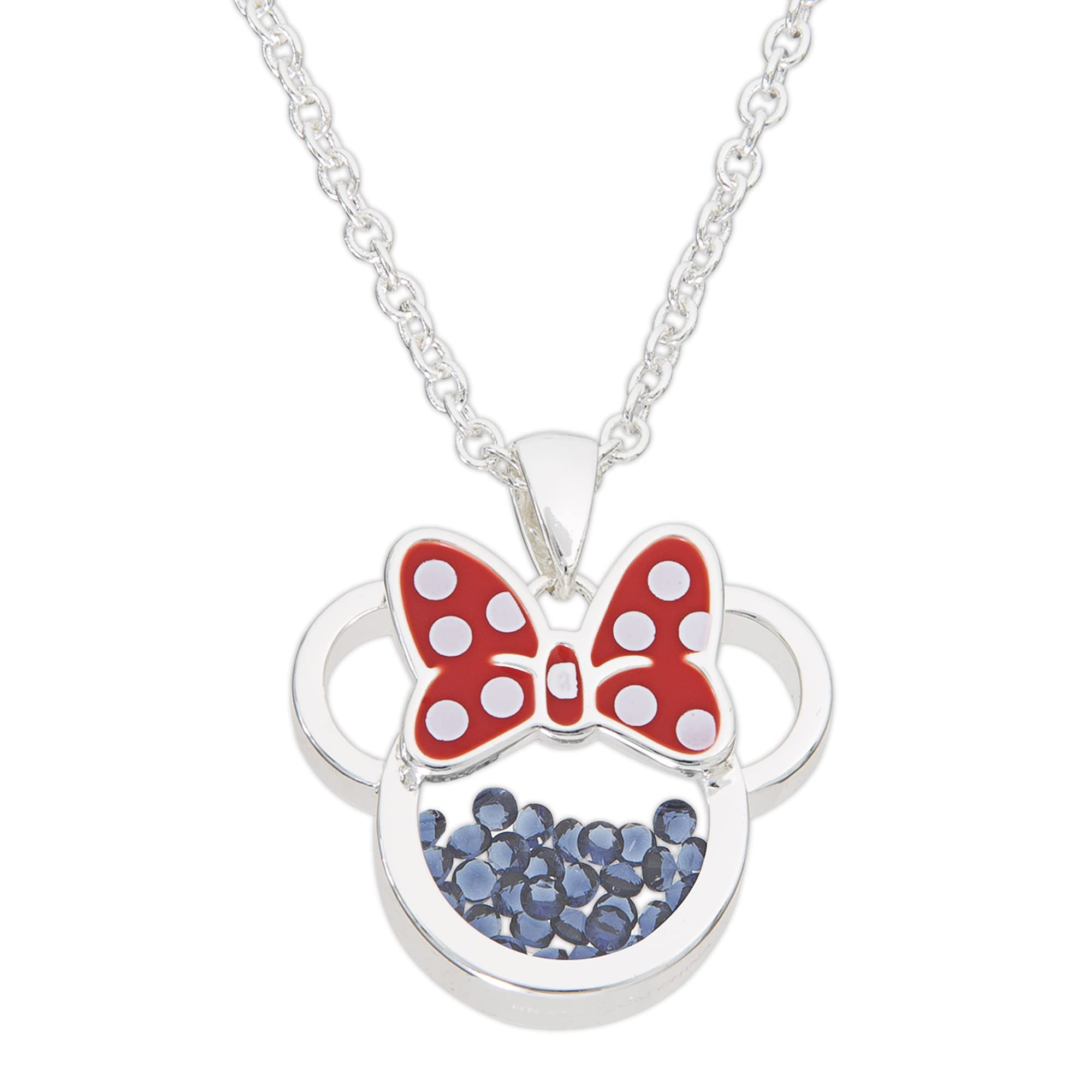 Disney Minnie Silver Plated Brass with Red enamel Bow September Birthstone Floating Stone Necklace CF00308SSEPL-Q.PH