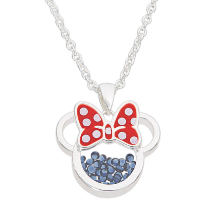 Disney Minnie Silver Plated Brass with Red enamel Bow September Birthstone Floating Stone Necklace CF00308SSEPL-Q.PH