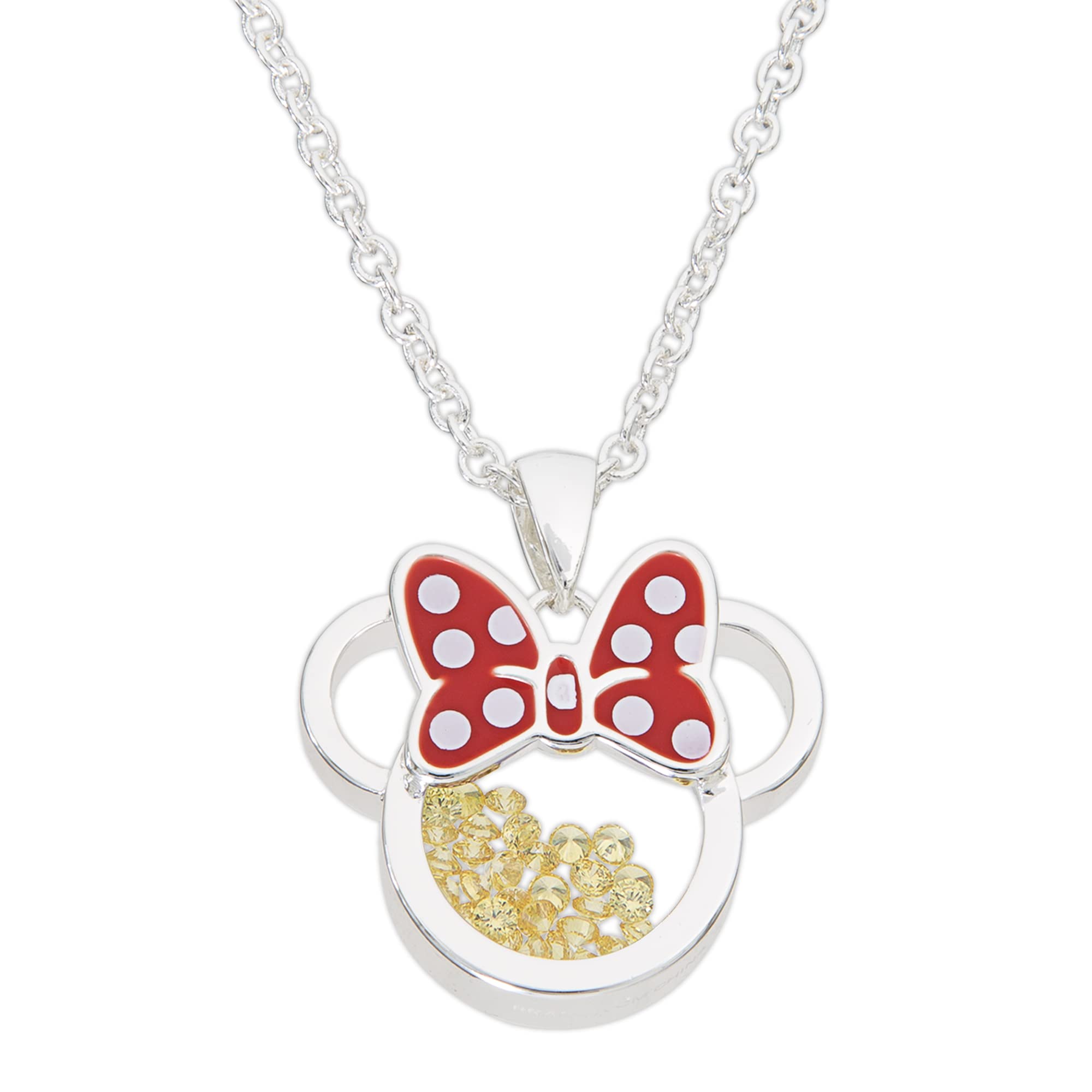Disney Minnie Silver Plated Brass with Red enamel Bow November Birthstone Floating Stone Necklace CF00308SNOVL-Q.PH