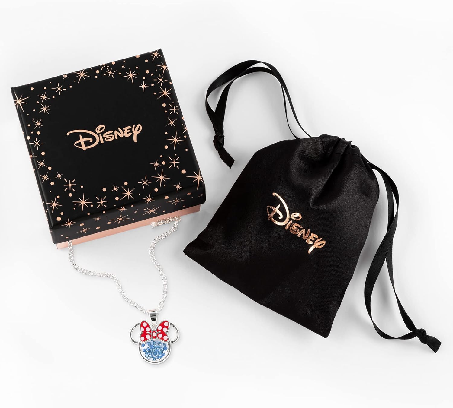 Disney Minnie Silver Plated Brass with Red enamel Bow December Birthstone Floating Stone Necklace CF00308SDECL-Q.PH