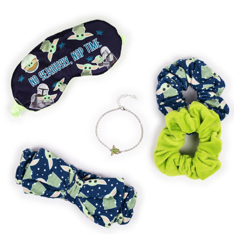 Peers Hardy Star Wars Baby Yoda Spa Set - Zip Cosmetic Pouch, Sleep Mask, Hair Towel, Pair of Scrunchies and Jewellery Bracelet VS700685L