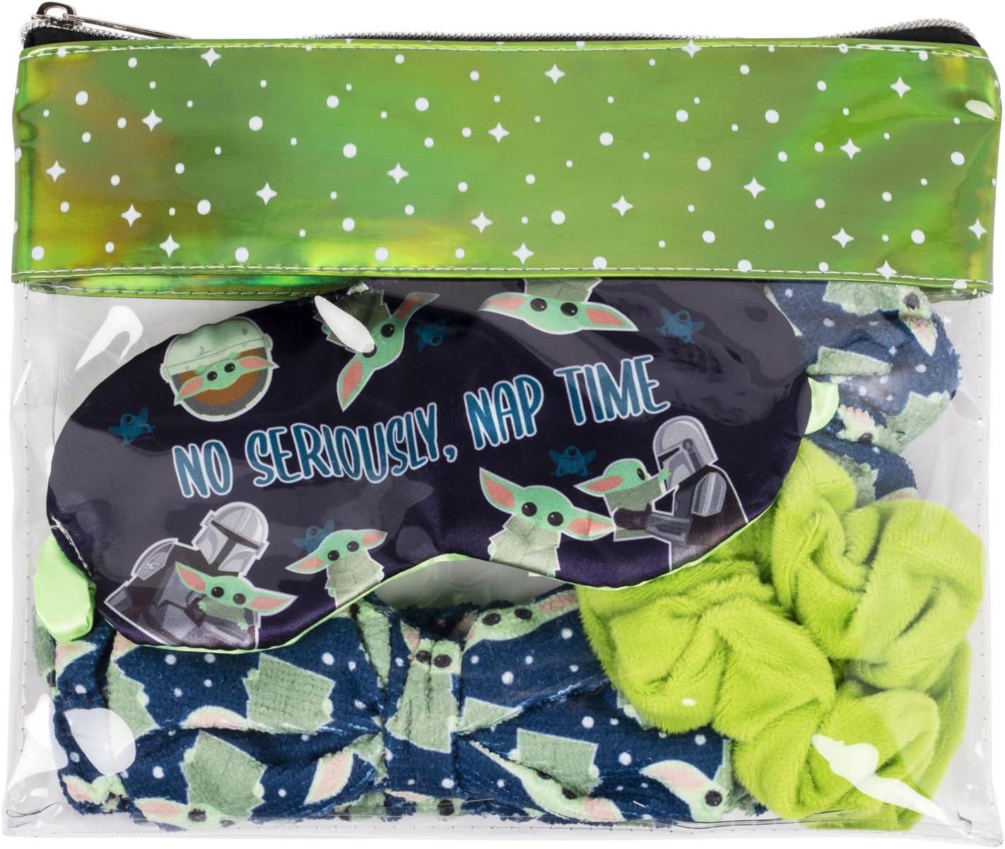 Peers Hardy Star Wars Baby Yoda Spa Set - Zip Cosmetic Pouch, Sleep Mask, Hair Towel, Pair of Scrunchies and Jewellery Bracelet VS700685L