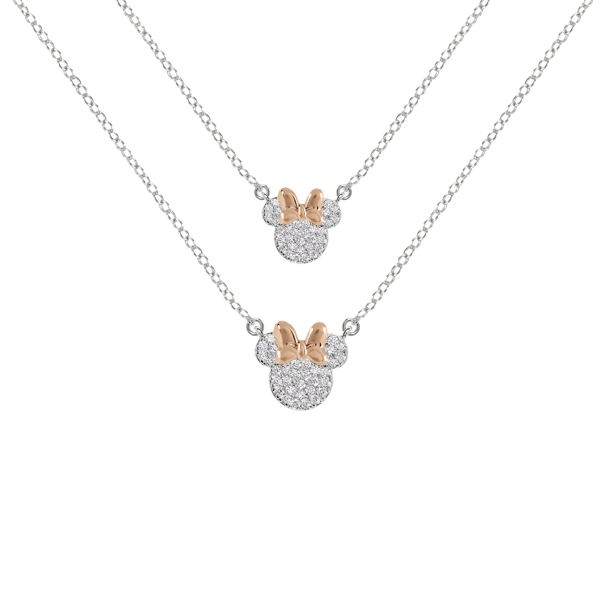 Disney Minnie Mouse Two Tone Cubic Zirconia Mother and Daughter Necklace Set, One Size, Brass Minnie Set 2