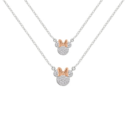 Disney Minnie Mouse Two Tone Cubic Zirconia Mother and Daughter Necklace Set, One Size, Brass Minnie Set 2