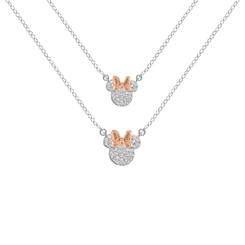Disney Minnie Mouse Two Tone Cubic Zirconia Mother and Daughter Necklace Set, One Size, Brass Minnie Set 2