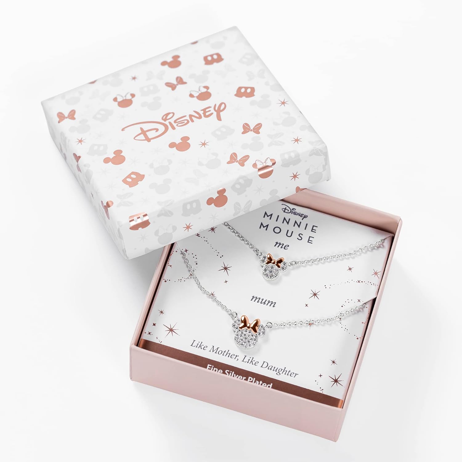 Disney Minnie Mouse Two Tone Cubic Zirconia Mother and Daughter Necklace Set, One Size, Brass Minnie Set 2
