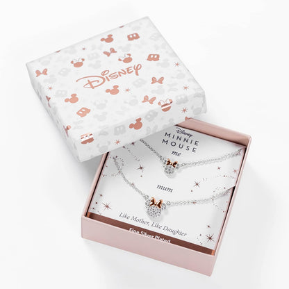 Disney Minnie Mouse Two Tone Cubic Zirconia Mother and Daughter Necklace Set, One Size, Brass Minnie Set 2