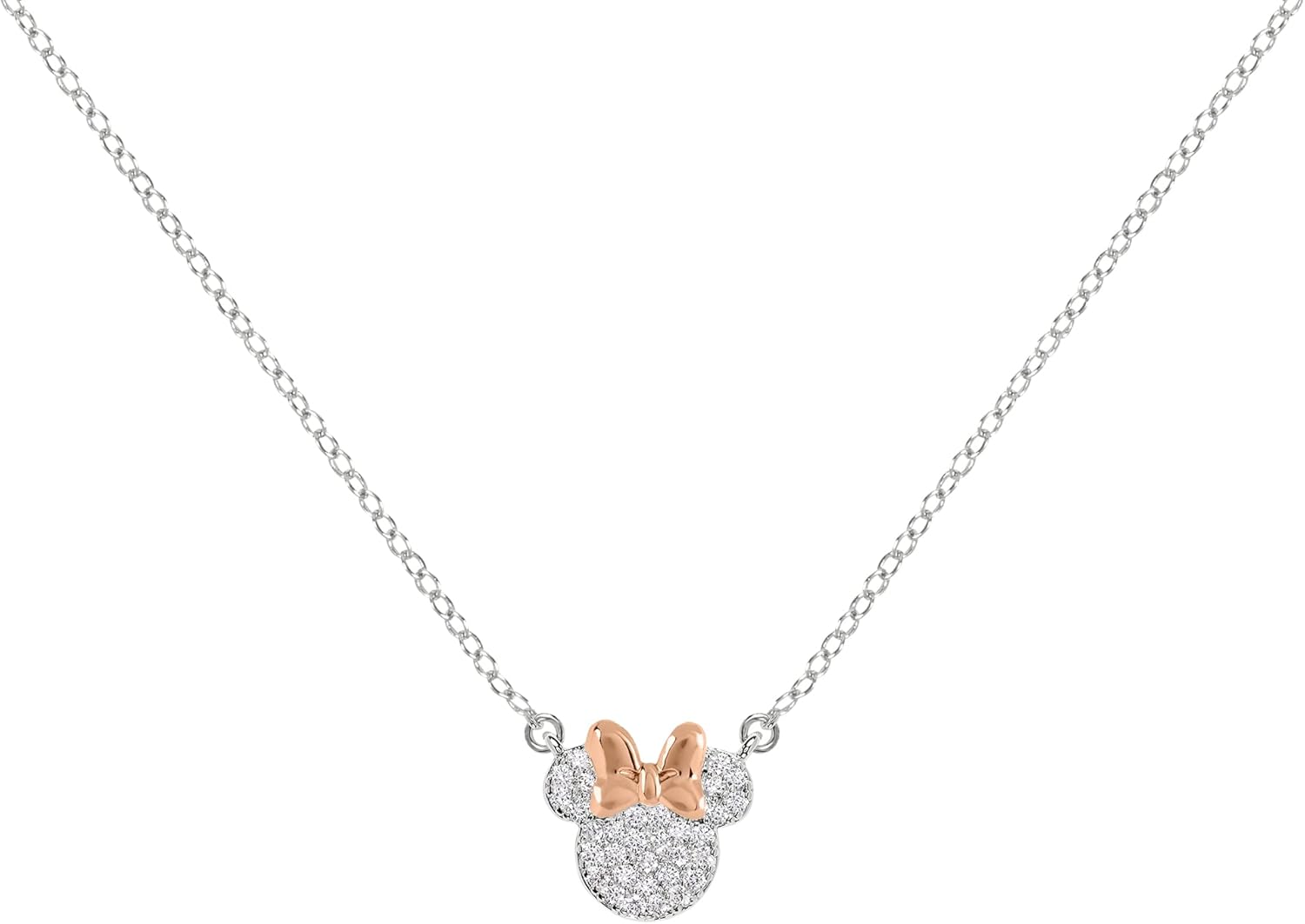 Disney Minnie Mouse Two Tone Cubic Zirconia Mother and Daughter Necklace Set, One Size, Brass Minnie Set 2