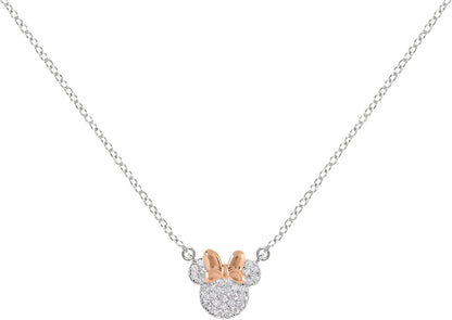 Disney Minnie Mouse Two Tone Cubic Zirconia Mother and Daughter Necklace Set, One Size, Brass Minnie Set 2
