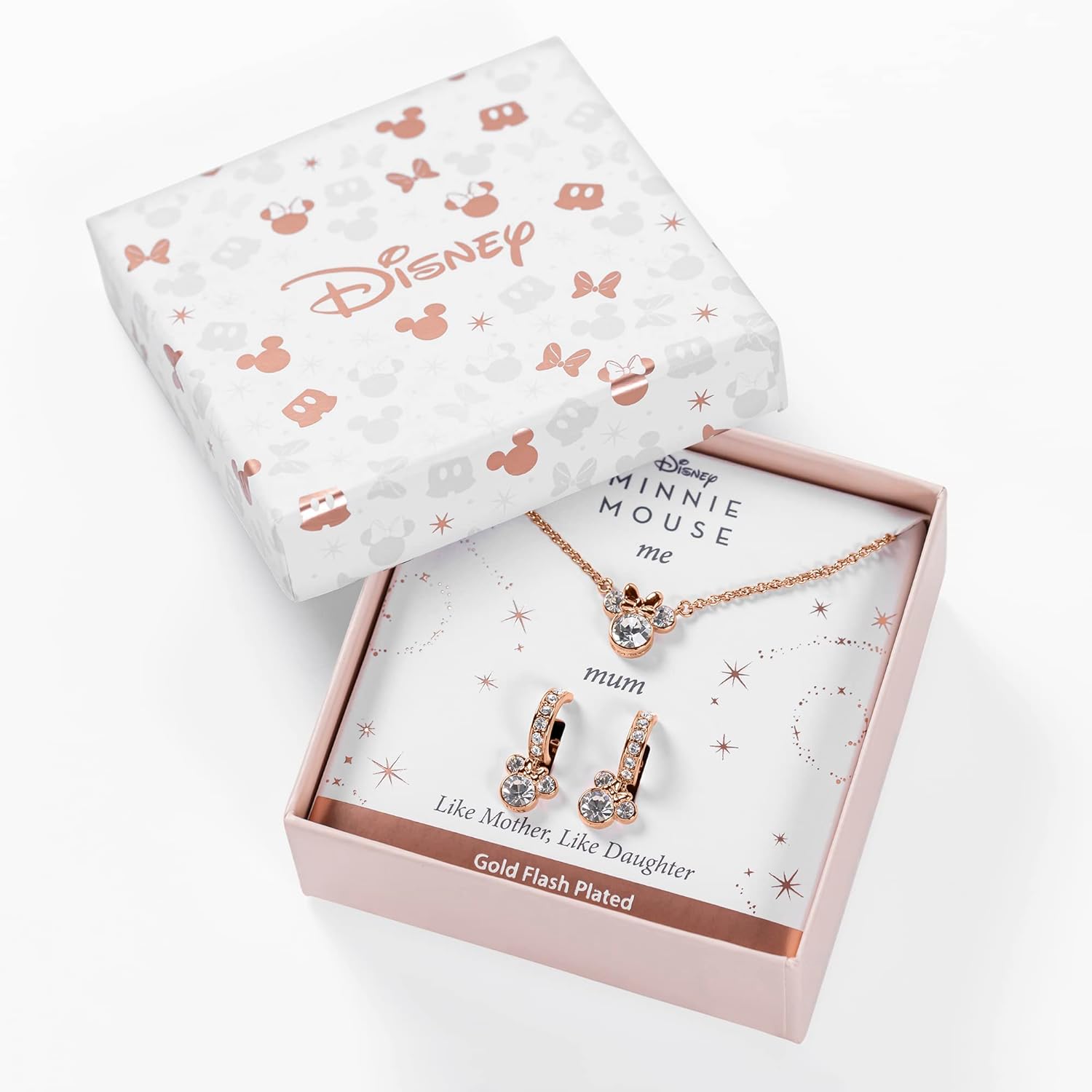 Disney Minnie Mouse Halsketten-Set, Zweifarbig, mit Zirkonia-Steinen, Mutter und Tochter, Einheitsgröße, Messing