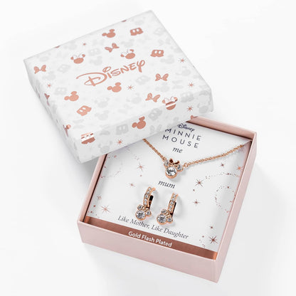Disney Minnie Mouse Rose Gold Plated Clear Crystal Hoop Earrings & Necklace Set SF00488PRWL.PH