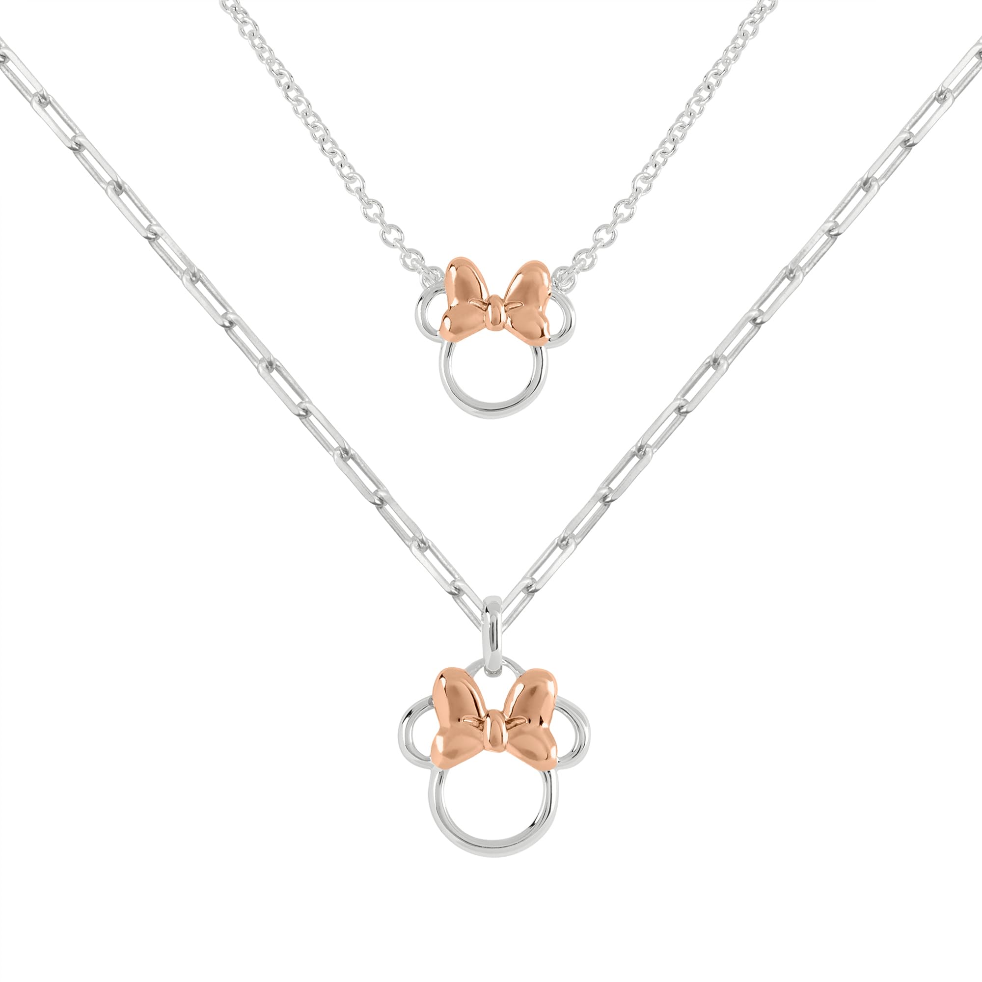 Disney Minnie Mouse Two Tone Cubic Zirconia Mother and Daughter Necklace Set, One Size, Brass
