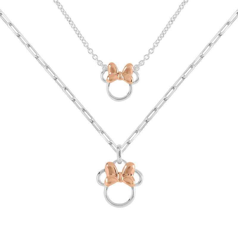 Disney Minnie Mouse Two Tone Cubic Zirconia Mother and Daughter Necklace Set, One Size, Brass