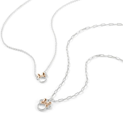Disney Minnie Mouse Two Tone Cubic Zirconia Mother and Daughter Necklace Set, One Size, Brass