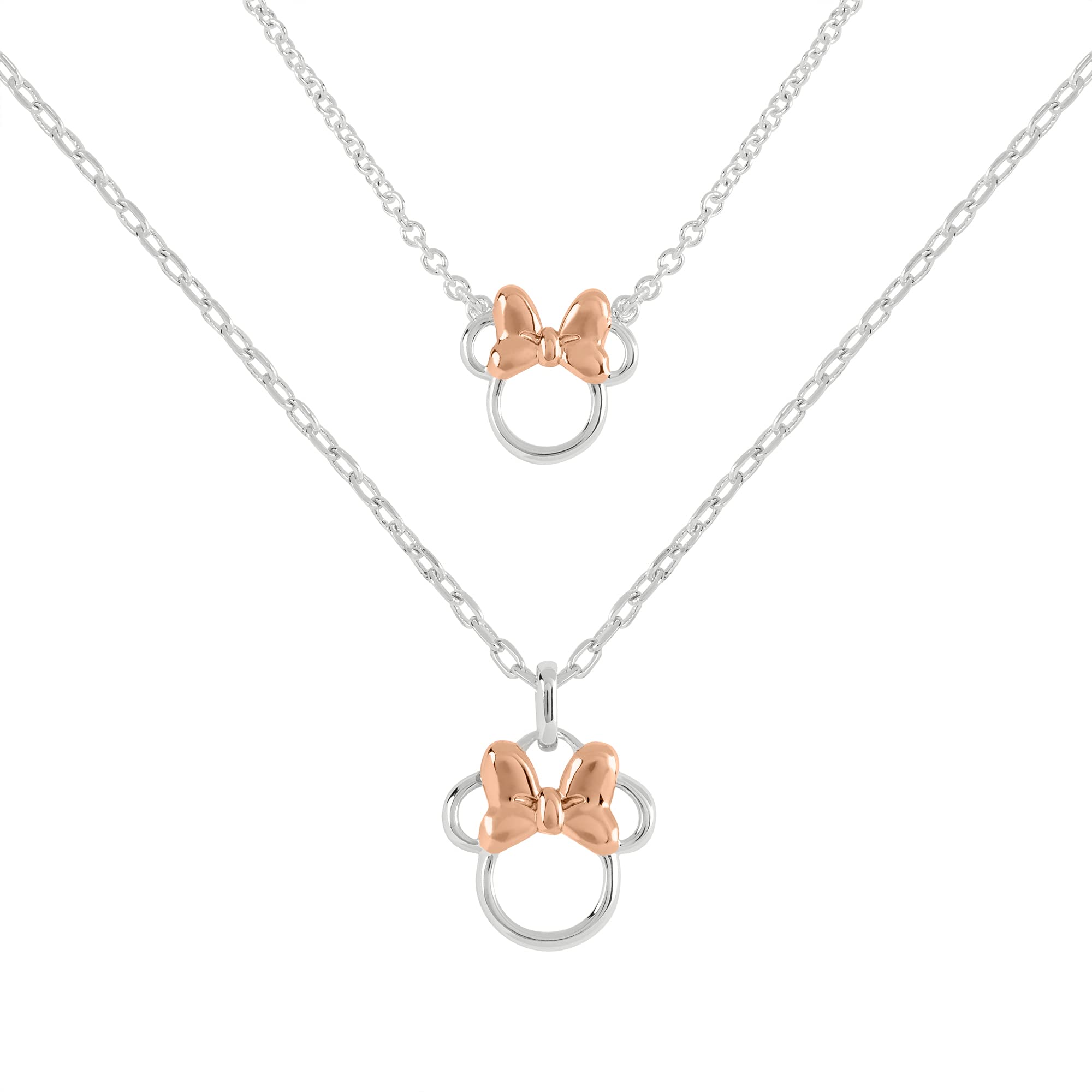 Disney Minnie Mouse Two Tone Cubic Zirconia Mother and Daughter Necklace Set, One Size, Brass