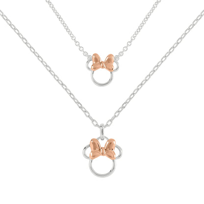 Disney Minnie Mouse Two Tone Cubic Zirconia Mother and Daughter Necklace Set, One Size, Brass