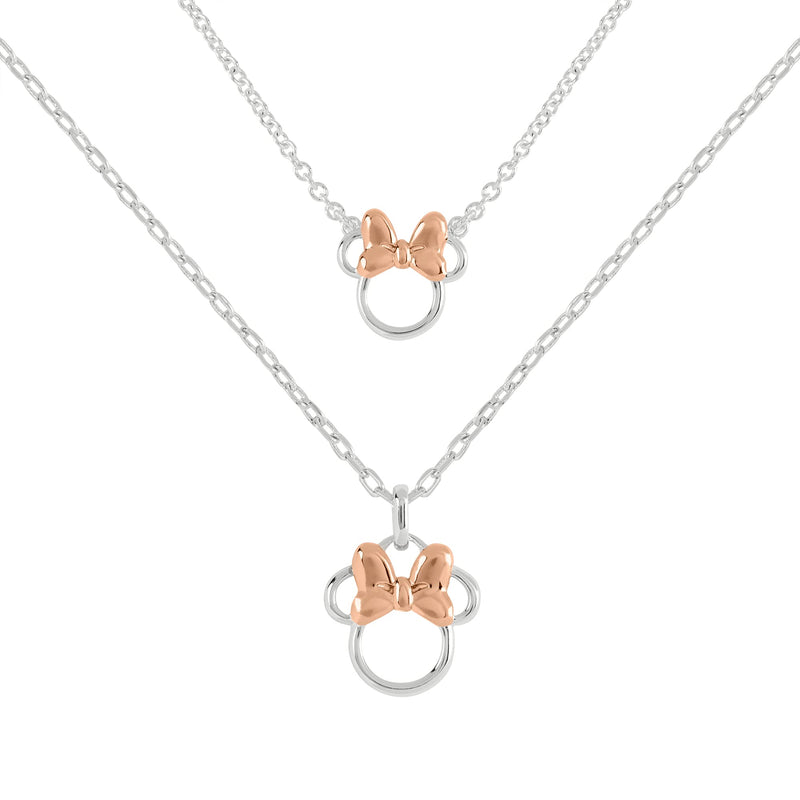 Disney Minnie Mouse Two Tone Cubic Zirconia Mother and Daughter Necklace Set, One Size, Brass