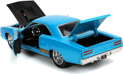 Jada Toys 253255028 Toons Road Runner Plymouth 1:24 Scale Die-Cast with Willy The Coyote, 8 Years Old Looney Tunes Models, Multi-Coloured