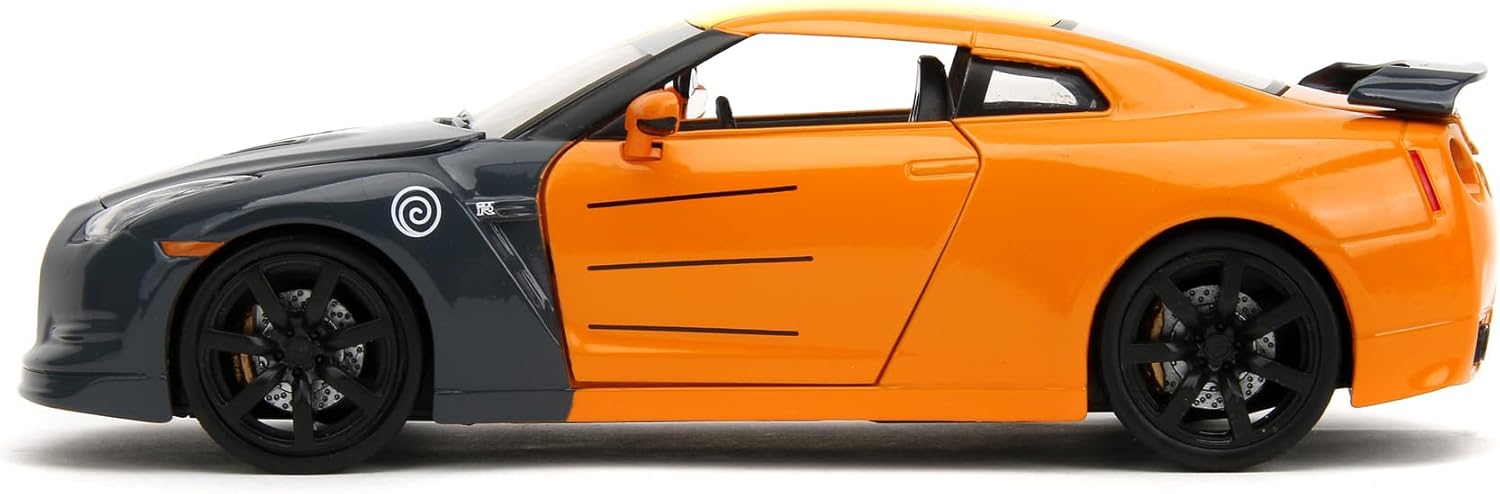 Jada- Naruto Coche Nissan GT-R 1:24 die-cast, rueda libre, apertura de puertas, capó, maletero, figura de Naruto die-cast (253255054