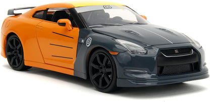 Jada- Naruto Coche Nissan GT-R 1:24 die-cast, rueda libre, apertura de puertas, capó, maletero, figura de Naruto die-cast (253255054