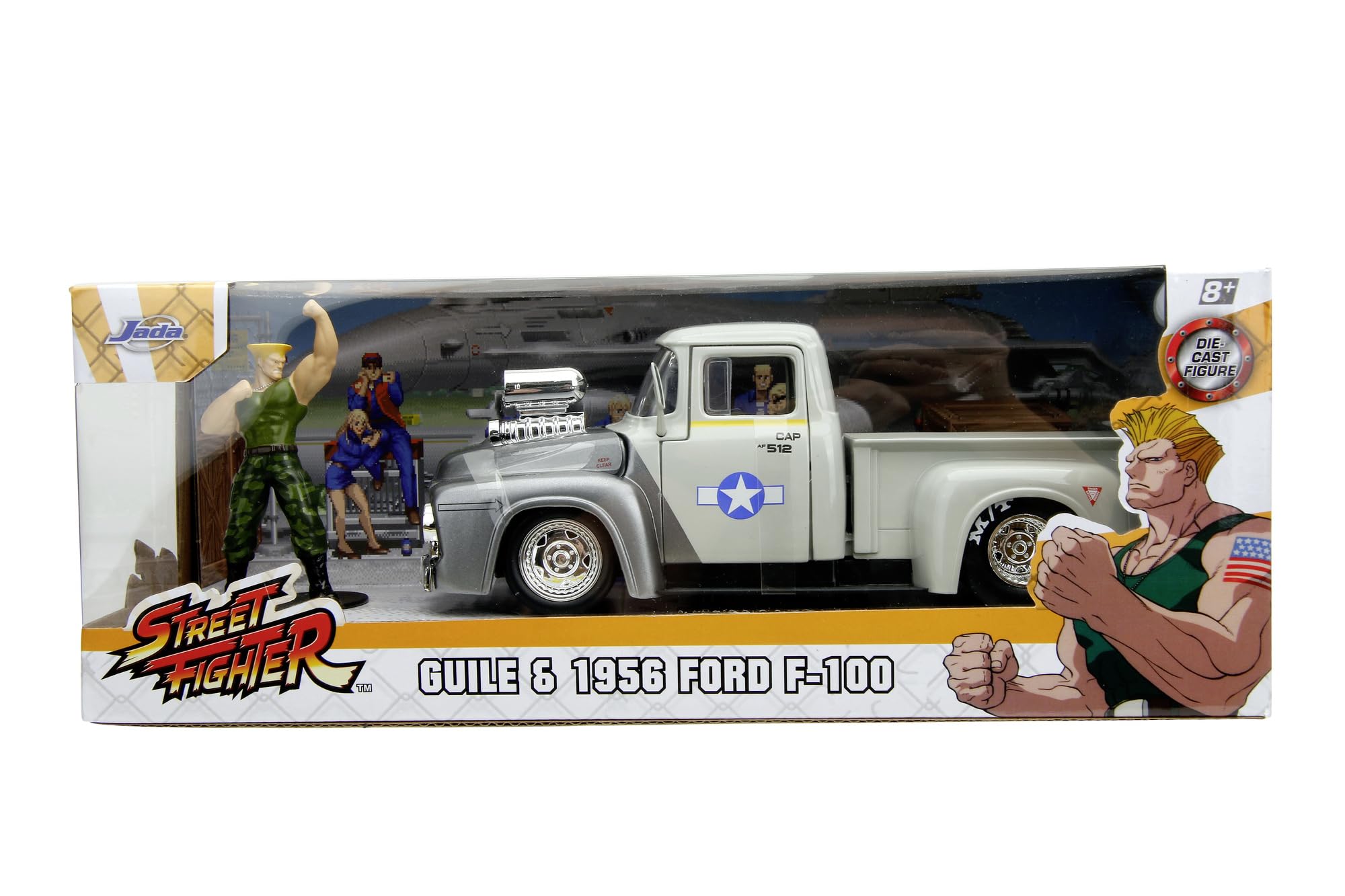 Jada- Street Fighter II, Ford Pickup Escala 1:24, en Metal, Giro de Ruedas, Apertura de Puertas y Figura de Guile (253255057)