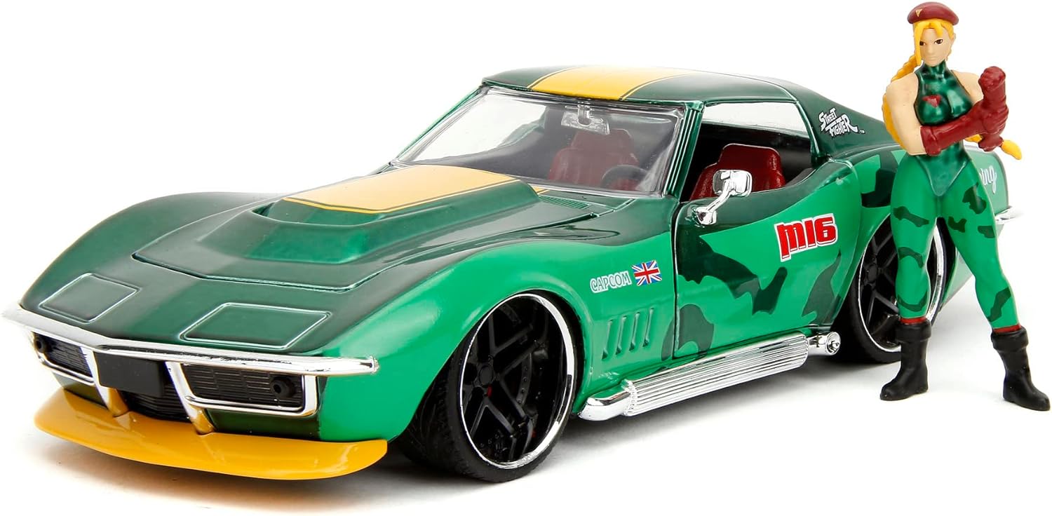 Jada- Street Fighter II, Cammy Chevrolet 1969 Corvette, Escala 1:24 , en Metal, Giro de Ruedas, Apertura de Puertas y Figura de Cammy (253255061)