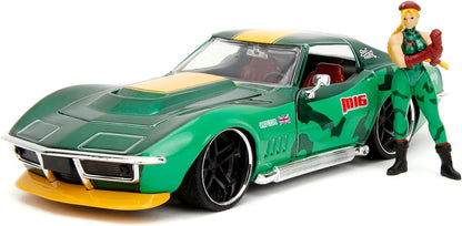 Jada- Street Fighter II, Cammy Chevrolet 1969 Corvette, Escala 1:24 , en Metal, Giro de Ruedas, Apertura de Puertas y Figura de Cammy (253255061)