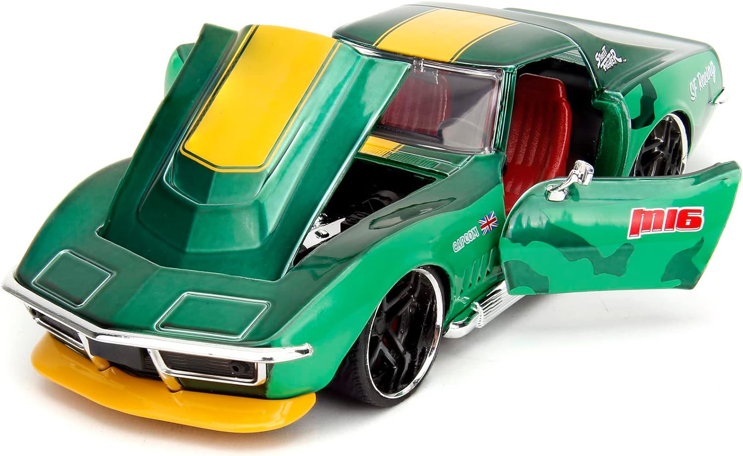 Jada- Street Fighter II, Cammy Chevrolet 1969 Corvette, Escala 1:24 , en Metal, Giro de Ruedas, Apertura de Puertas y Figura de Cammy (253255061)