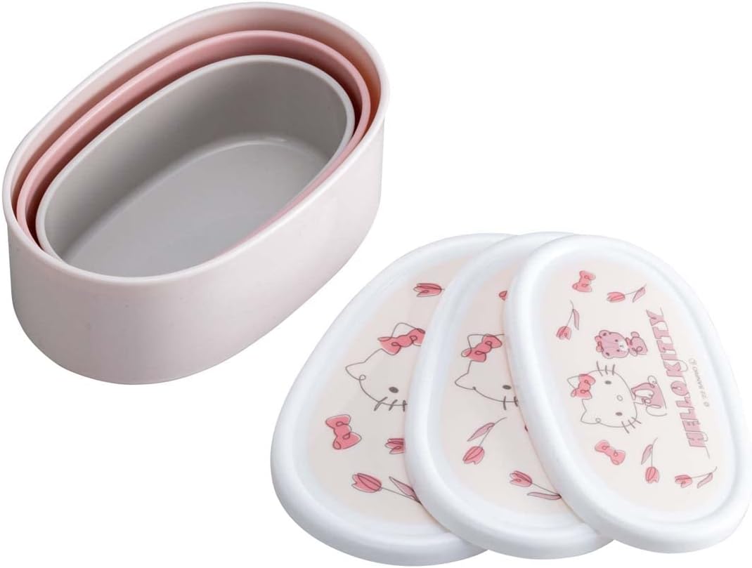 Skater SRS3SAG-A Hello Kitty Line Design Lunch Box, 28.9 ml (860 ml), Set of 3, Sealing Containers, Made in Japan