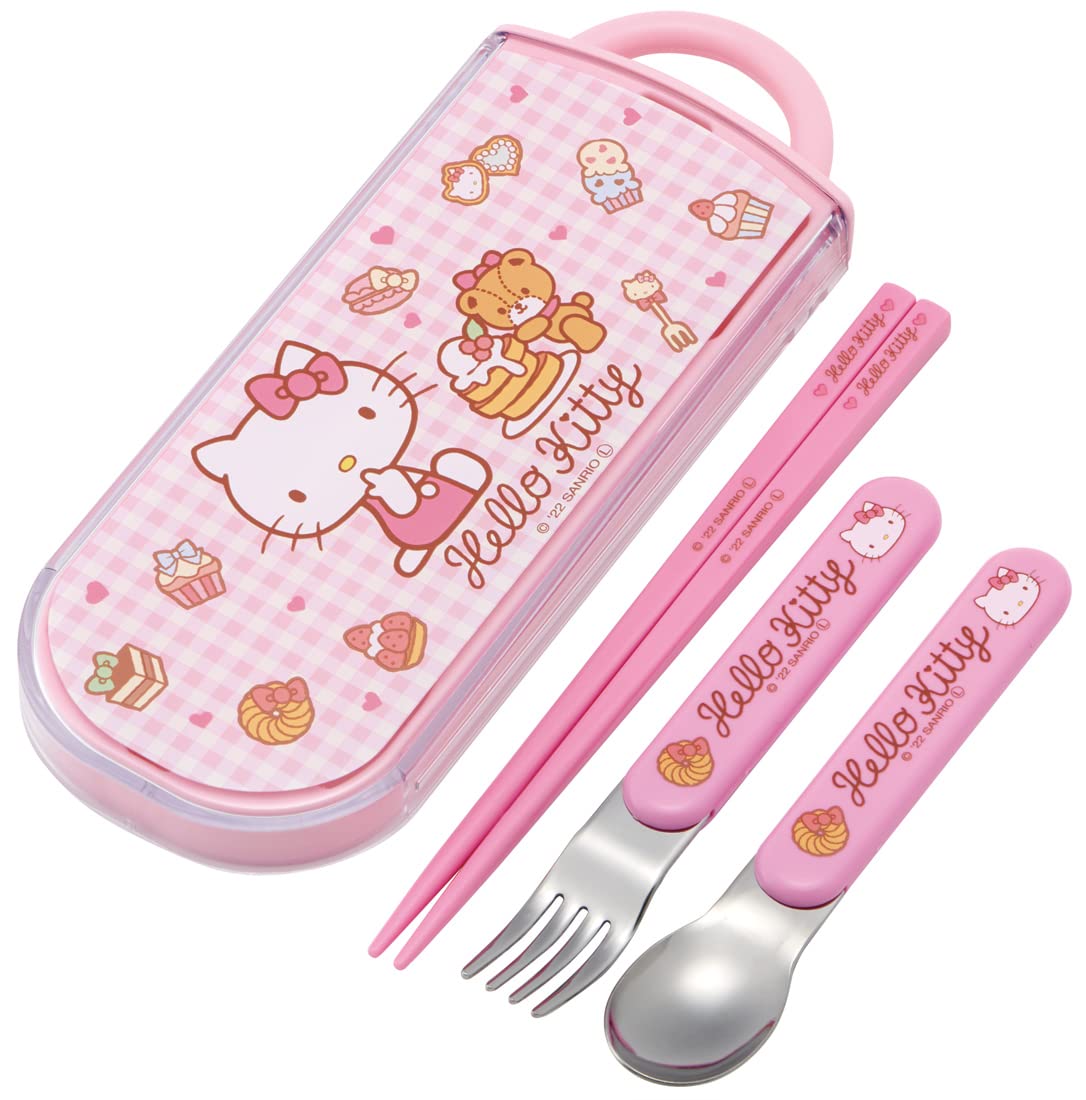 Skater TACC2AG-A Trio Set, Chopsticks, Spoon, Fork, Hello Kitty, Sweets, Sanrio, Kids, antibakteriell, hergestellt in Japan