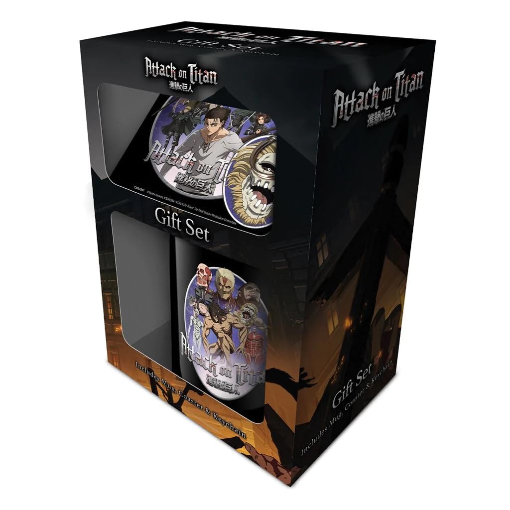 Pyramid International Attack on Titan Mug Gift Set (Season 4 Design) 11oz Ceramic Mug, Coaster & Keyring in Presentation Gift Box - Official Merchandise