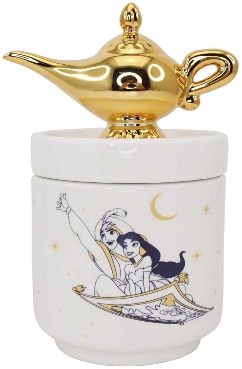 Half Moon Bay - Disney Aladdin Collectors Box - Genie Lamp - Trinket Box With Lid Gifts Home,White,14 cm