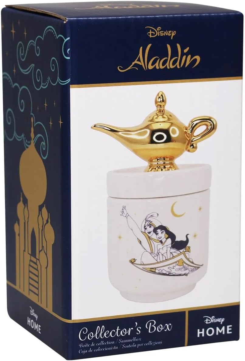 Half Moon Bay - Disney Aladdin Collectors Box - Genie Lamp - Trinket Box With Lid Gifts Home,White,14 cm