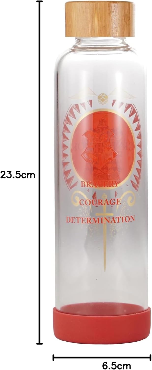 Harry Potter Glass Water Bottle - 500ml - Proud Gryffindor - Reusable Water Bottle - Water Bottle Glass Gryffindor Gifts
