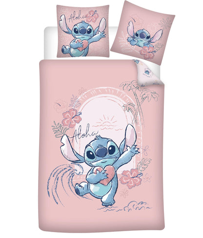 Disney Lilo & Stitch ALOHA PINK Bed Linen Single Duvet Cover Set 140x200+65x65cm