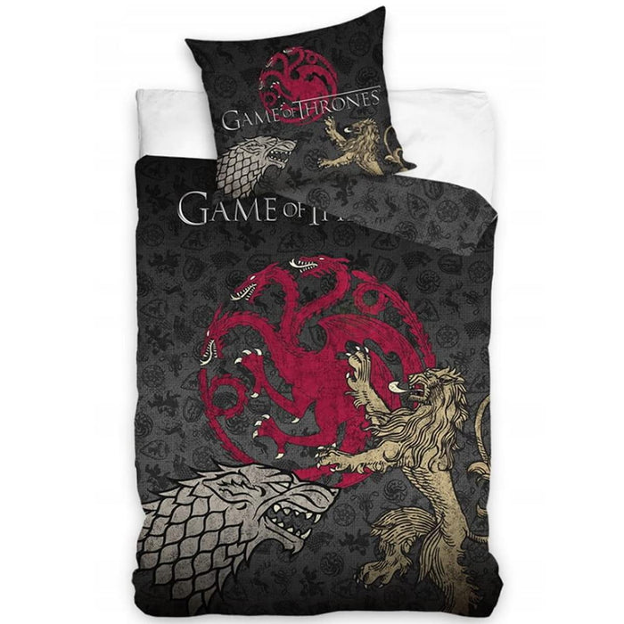 Game of Thrones - Stark Wolf Lannister Löwe Targaryen Drache - Bettbezug 140 x 200 cm und Kissenbezug 60 x 70 cm - 100% Baumwolle