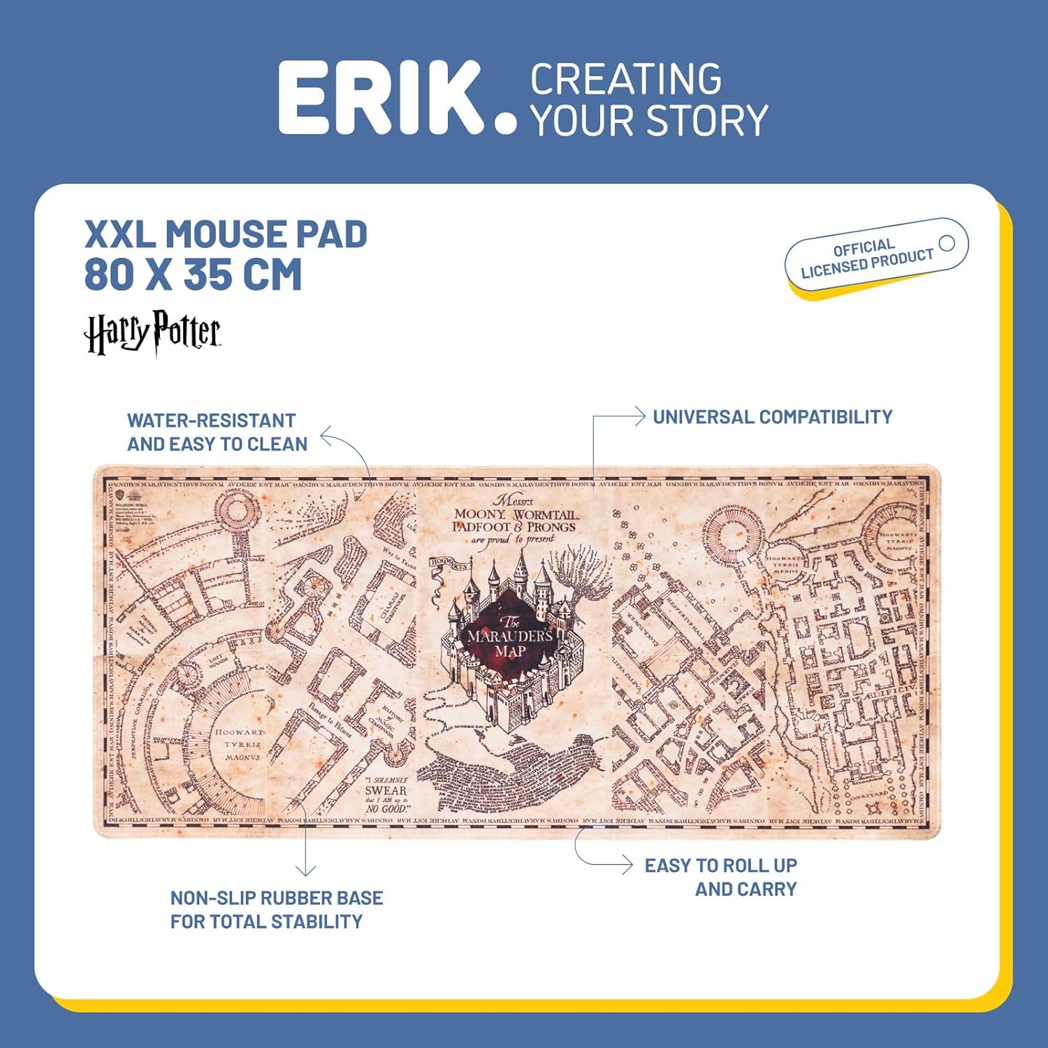 Grupo MGGE022 Erik - XL Mauspad Harry Potter Karte des Rumtreibers - Gaming Mouspad Harry Potter Fanartikel - Mauspad mit Motiv & Erik Wochenplaner - Terminplaner Harry Potter - A3 ohne festes Datum