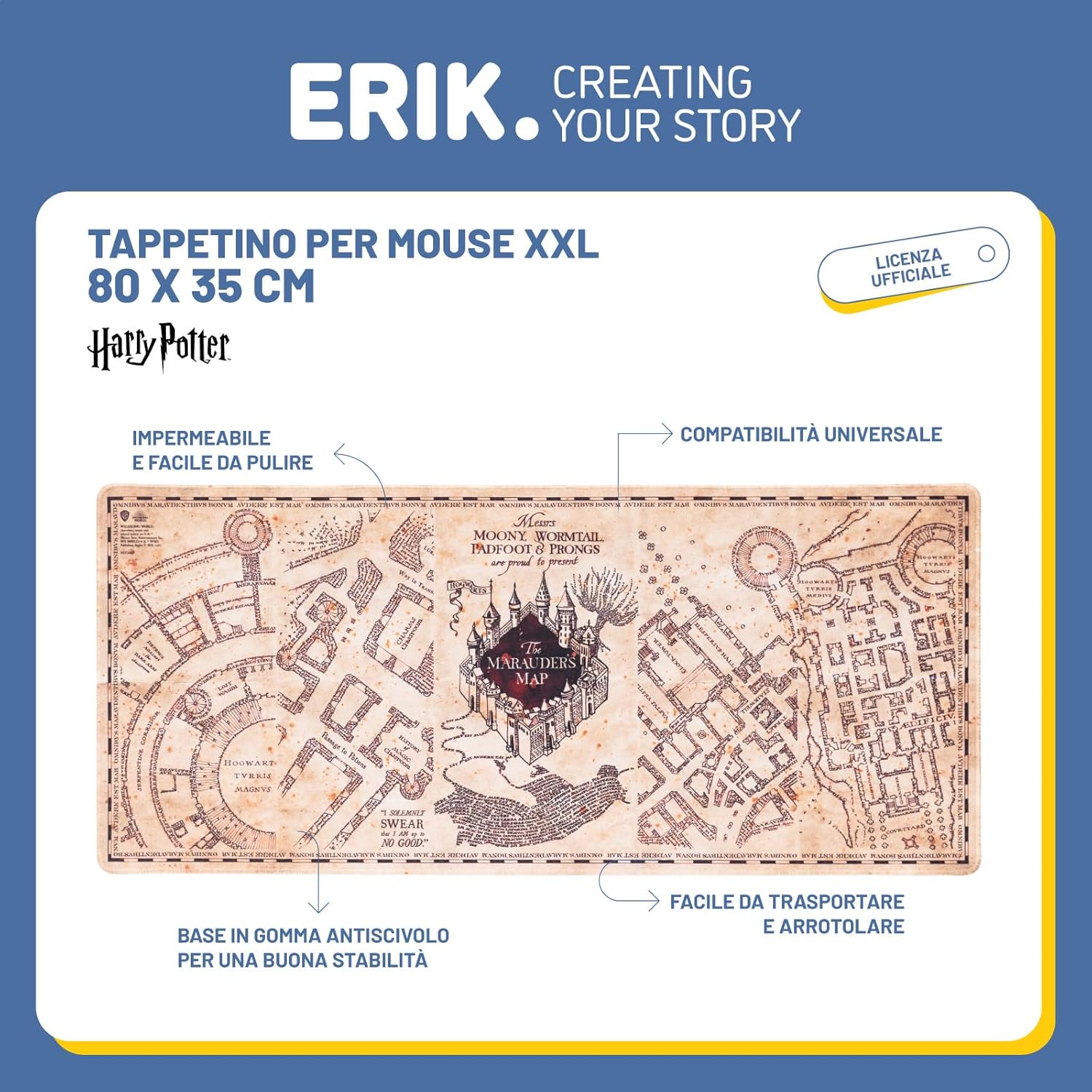 Grupo MGGE022 Erik - XL Mauspad Harry Potter Karte des Rumtreibers - Gaming Mouspad Harry Potter Fanartikel - Mauspad mit Motiv & Erik Wochenplaner - Terminplaner Harry Potter - A3 ohne festes Datum
