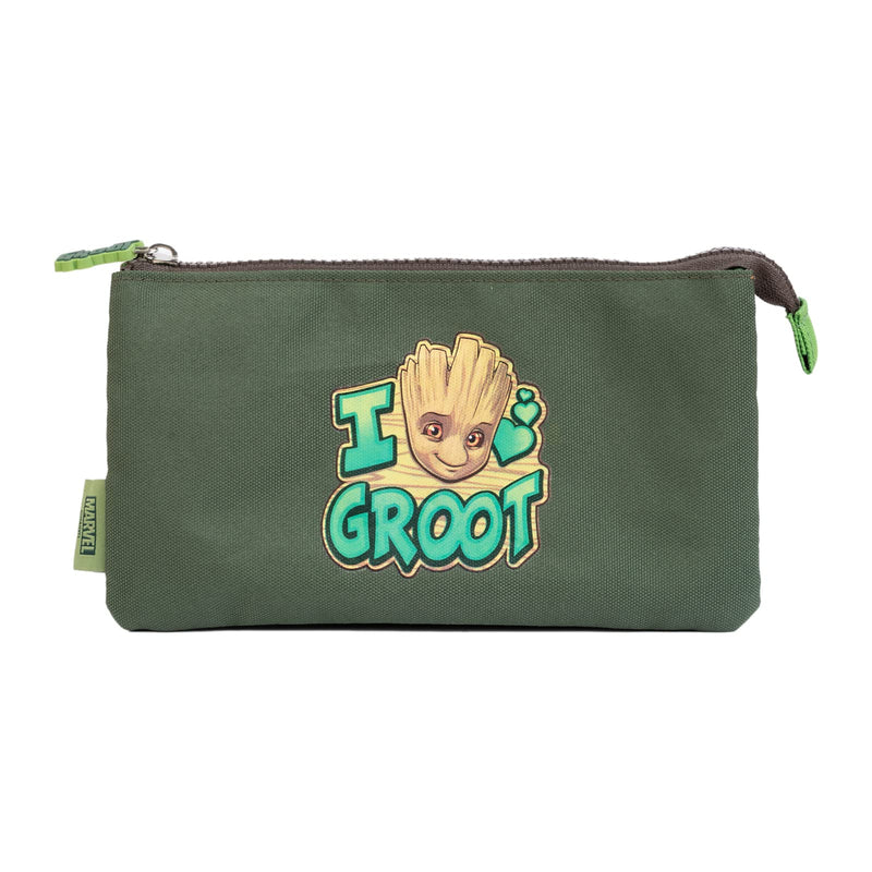 Grupo Erik Mäppchen Marvel I am Groot Federmappe 3fach - Stift Etui Schule - Federmäppchen Mädchen Schlampermäppchen Jungen Federtasche 3 fächer Marvel Fanartikel