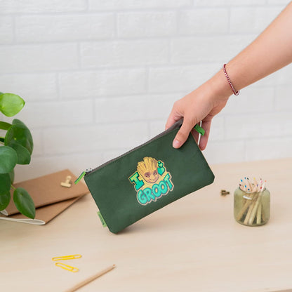 Grupo Erik Mäppchen Marvel I am Groot Federmappe 3fach - Stift Etui Schule - Federmäppchen Mädchen Schlampermäppchen Jungen Federtasche 3 fächer Marvel Fanartikel