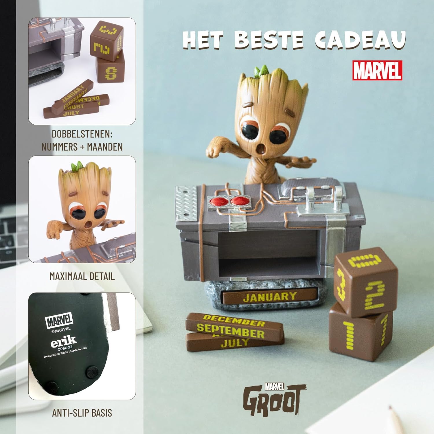 Grupo Erik Perpetual Kalender 3D Marvel Groot Death Button - Desktop Kalender - Bureaukalender - Home Office Dekoration