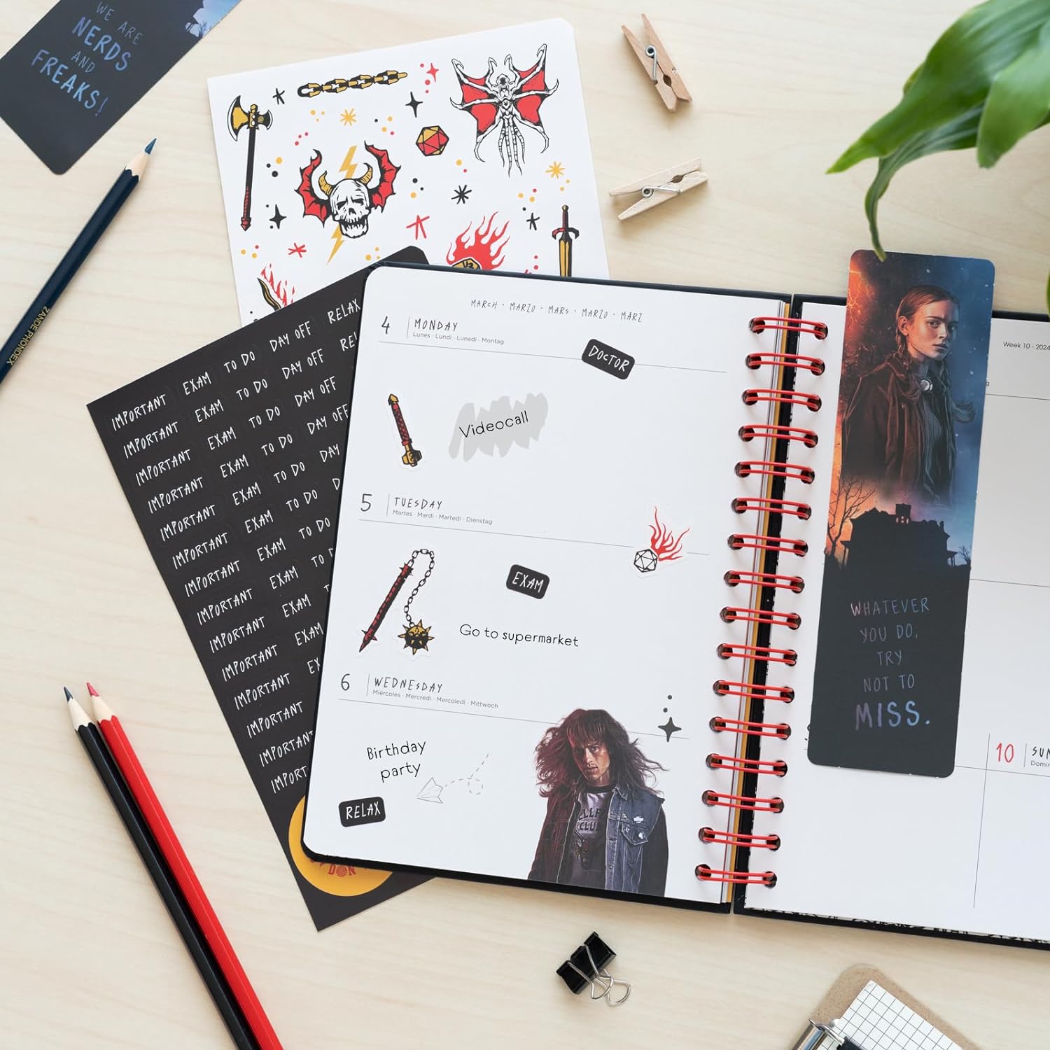 Grupo Erik Stranger Things Diary 2023-2024 | Back To School 12 Months Academic Diary 2023-2024 Week To View A5 | August 2023 - July 2024 | Mid Year Diary 2023-2024 With Stickers