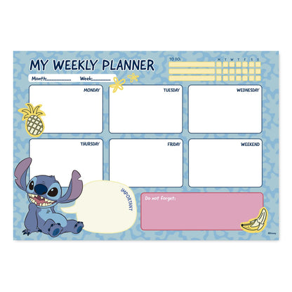 Grupo Erik Wochenplaner Block A4 Kalender Planer Disney Stitch - Tischplaner A4 - Tischkalender ohne Datum - Schreibtischunterlage Papier Hellblau Stitch