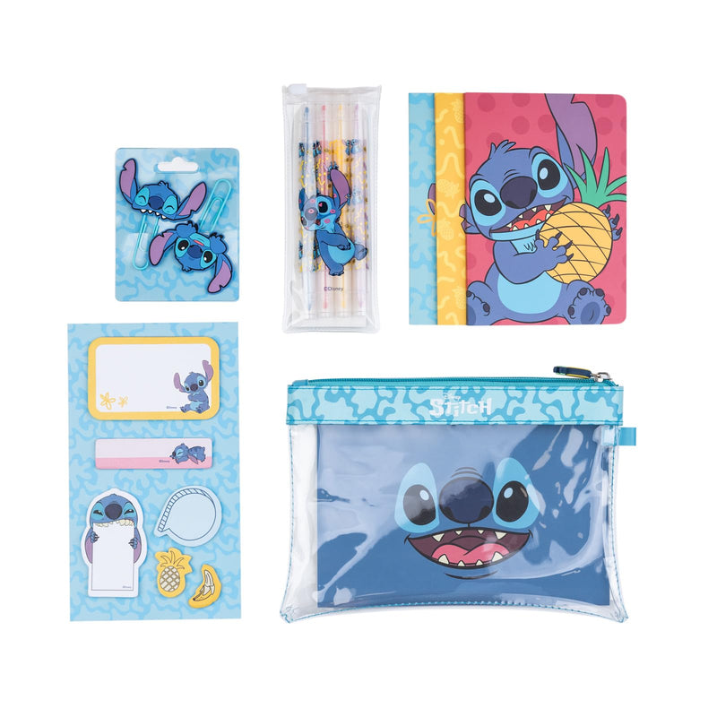 Grupo Erik Disney Stitch Stationery Set | Disney Pencil Case With A6 Notebooks, Highlighter Set, Sticky Notes, Paper Clips | Stitch Gifts | Stitch Disney Gifts | Stitch Stationery