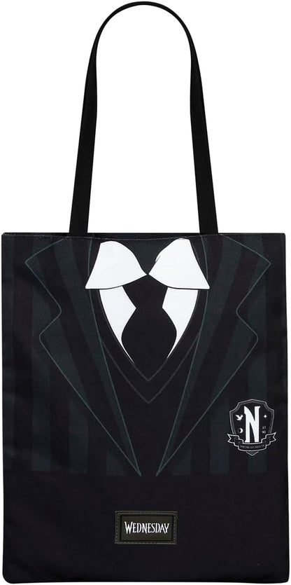 Wednesday Mercoledì Uniform-Borsa della Spesa Shopping Bag, Nero, 34 x 40 cm