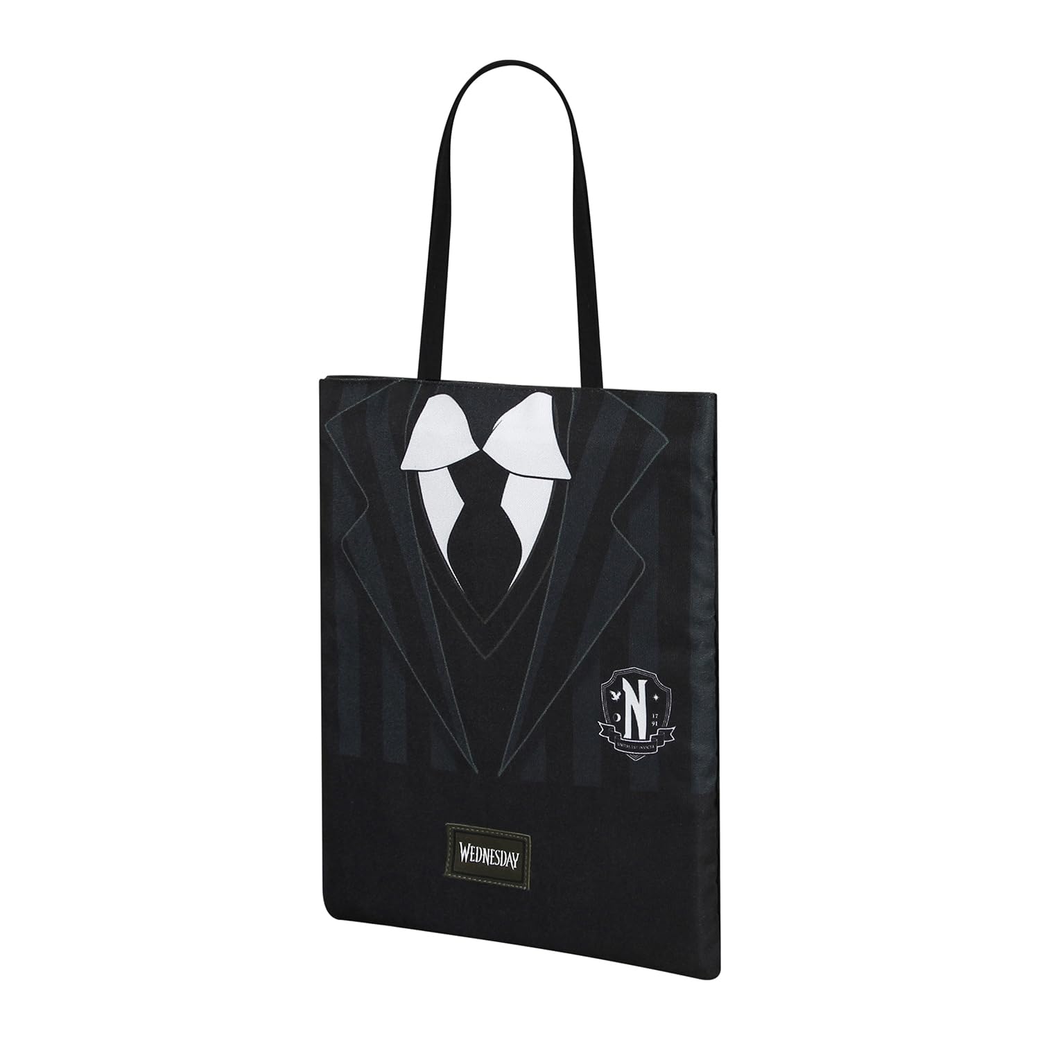 Wednesday Mercoledì Uniform-Borsa della Spesa Shopping Bag, Nero, 34 x 40 cm