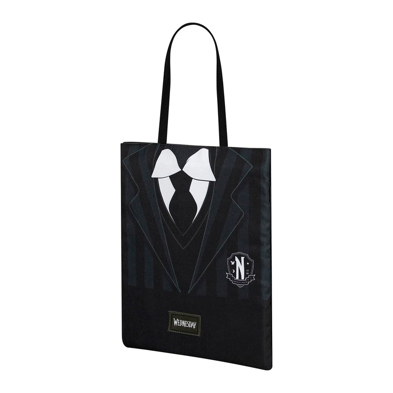 Wednesday Mercoledì Uniform-Borsa della Spesa Shopping Bag, Nero, 34 x 40 cm