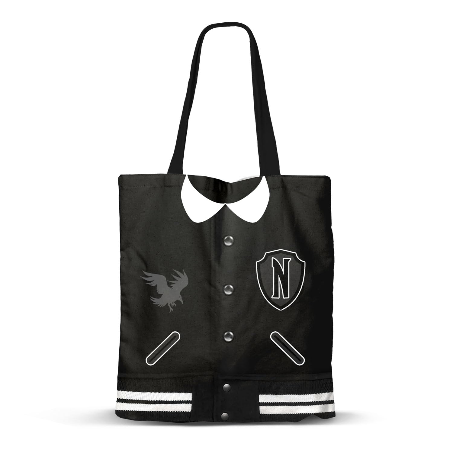 Wednesday Miércoles Varsity-Bolsa de la Compra Shopping Bag, Negro, 34 x 40 cm