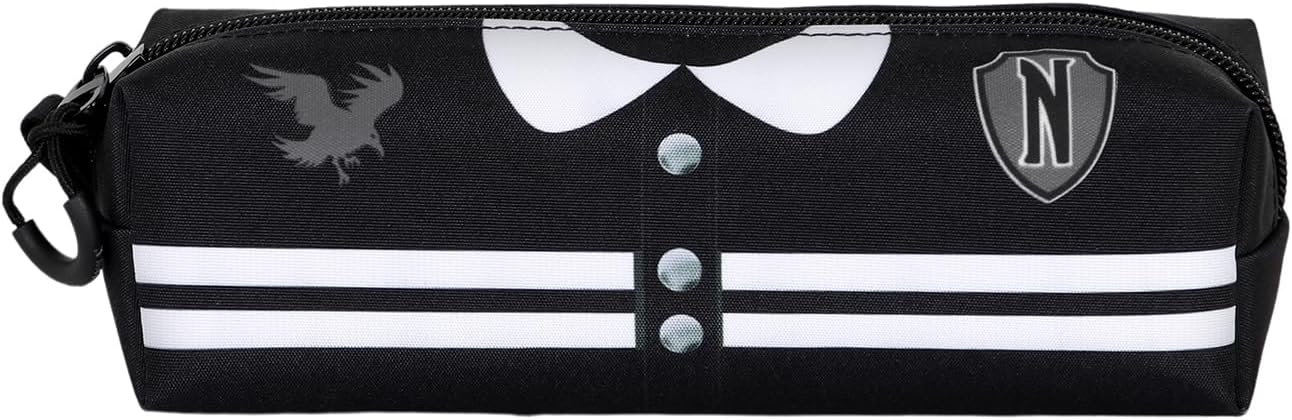 Wednesday Mercoledì Varsity-Astuccio Quadrato FAN 2.0, Nero, 21 x 8 cm