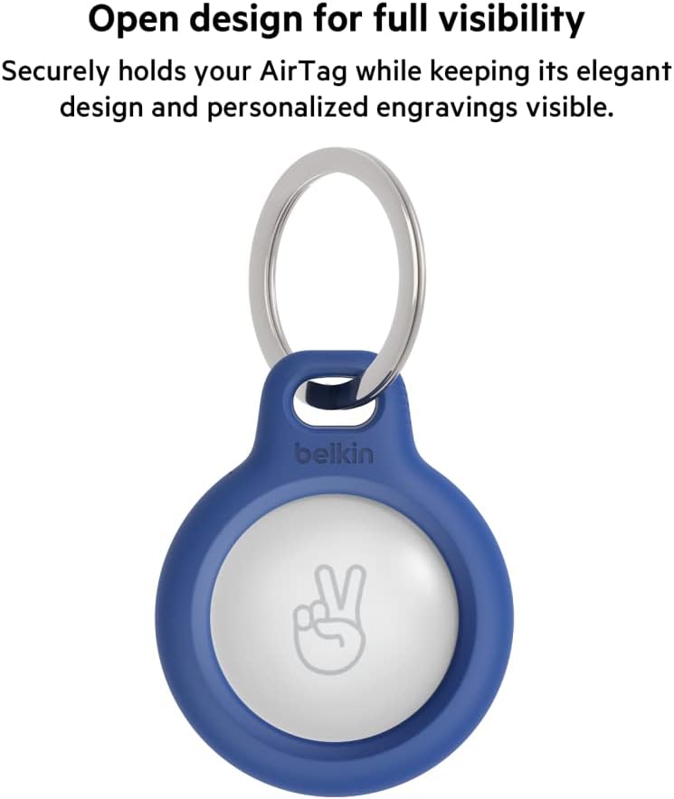 Belkin F8W973 AirTag Case with Key Ring (Secure Holder Protective Cover for Air Tag with Scratch Resistance Accessory) - Blue (Pack of 2